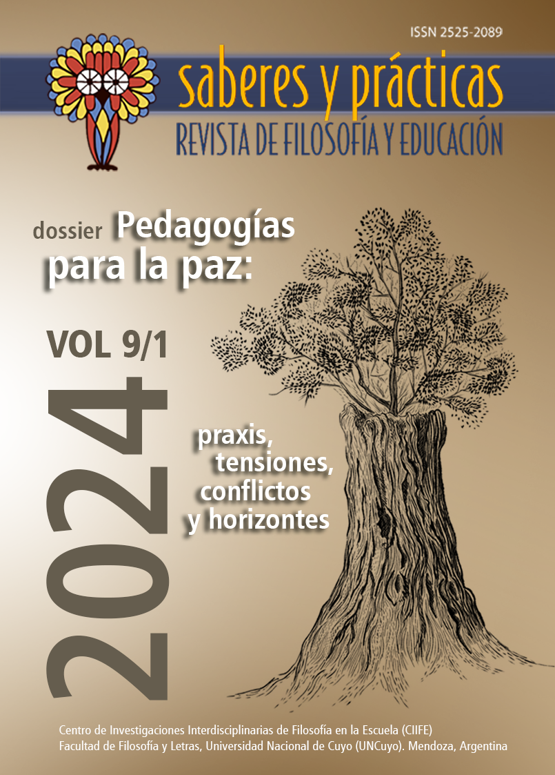 Tapa del volumen 9 n{umero uno de Saberes y Prácticas, Revista de Filosofía y Educación