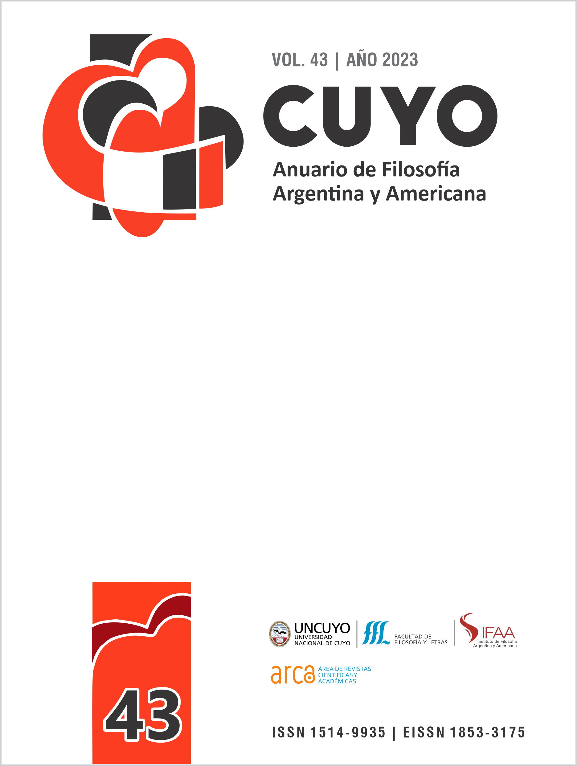 Tapa del volumen 43 de revista Cuyo. Anuario de Filosofía Argentina y Americana
