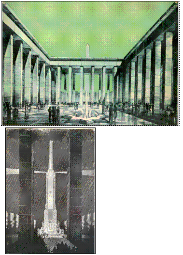 propileo en la Avenida 9 de Julio frente al obelisco; propileo del Monumento a la Bandera en Rosario