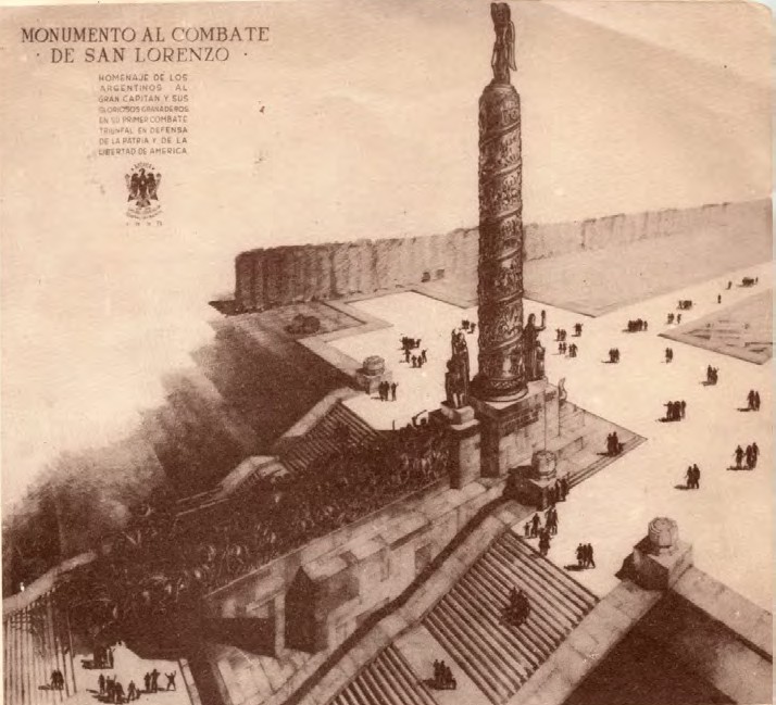 escorzo que resalta la importancia asignada al eje sobre el cual se proyectaba el emplazamiento del Monumento al Combate a San Lorenzo