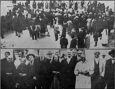 Foto del día de inauguración. Arriba: acto inaugural; abajo: un grupo de beneficiarios