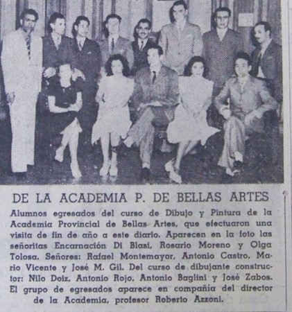 Egresados/as de la Academia Provincial de Bellas Artes entre los que aparece
