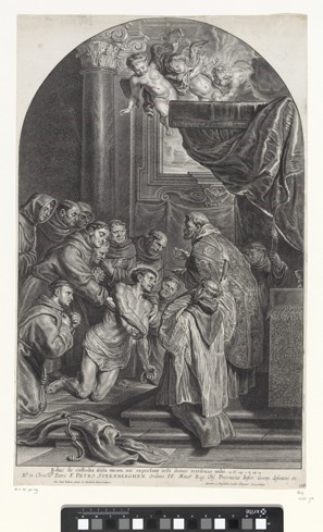 Rubens, Peter Paul (pintor), Hendrick Snyers (grabador), van Diepenbeeck, Abraham (editor). Última Comunión de san Francisco de Asís. Hacia 1643 Rijksmuseum, RP-P-OB-70.129.