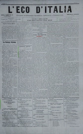 L'Eco d'Italia, Santiago, n. 2, 10 de agosto de 1890.