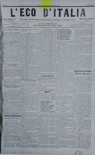 L'Eco d'Italia, Santiago, n. 16, 9 de octubre de 1890.