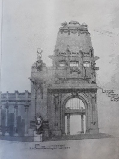 Pórtico central del edificio de la Exposición Industrial del Centenario