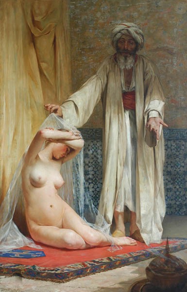 Alfredo Valenzuela Puelma, La perla del mercader, 1884, 215x138cm, Óleo sobre tela, Santiago de Chile