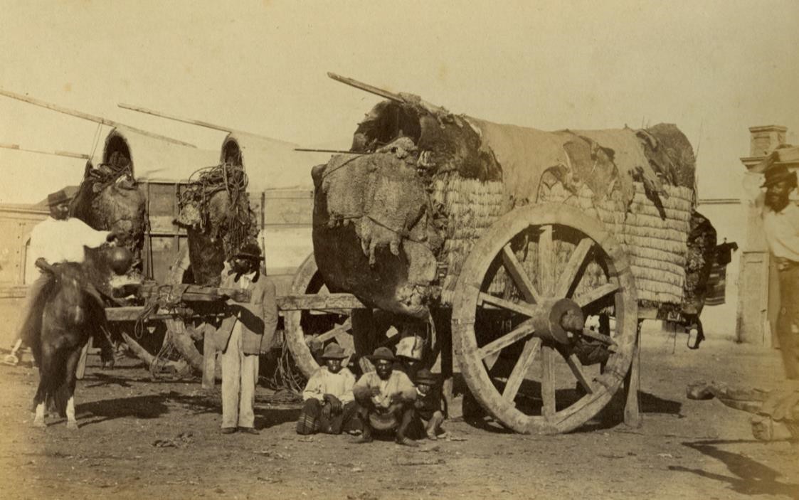 Carretas de la campaña en Recuerdos de Buenos Ayres, 1864. Fotografía sobre cartulina, 24 x 33 cm.[21].