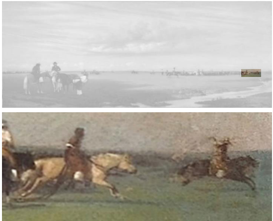 Prilidiano Pueyrredón – El rodeo (detalle), 1861. Óleo sobre tela, 76 x 166 cm.[47].