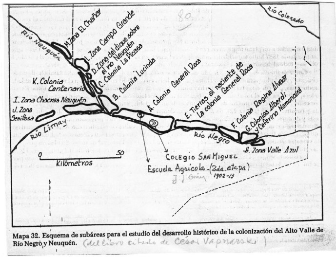 Figura 4. Localización
      de la escuela
      agrícola en J. J. Gómez 1902-1913 (Archivo de la escuela
      elemental “San
      Miguel” General Roca).